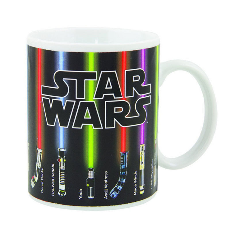 Black Star Wars Lightsaber Heat Changing Mug - Magic Color Reveal Ceramic Coffee Cup, 330ml Heat Sensitive Thermochromic Mug, Novelty Gift for Sci-Fi Fans