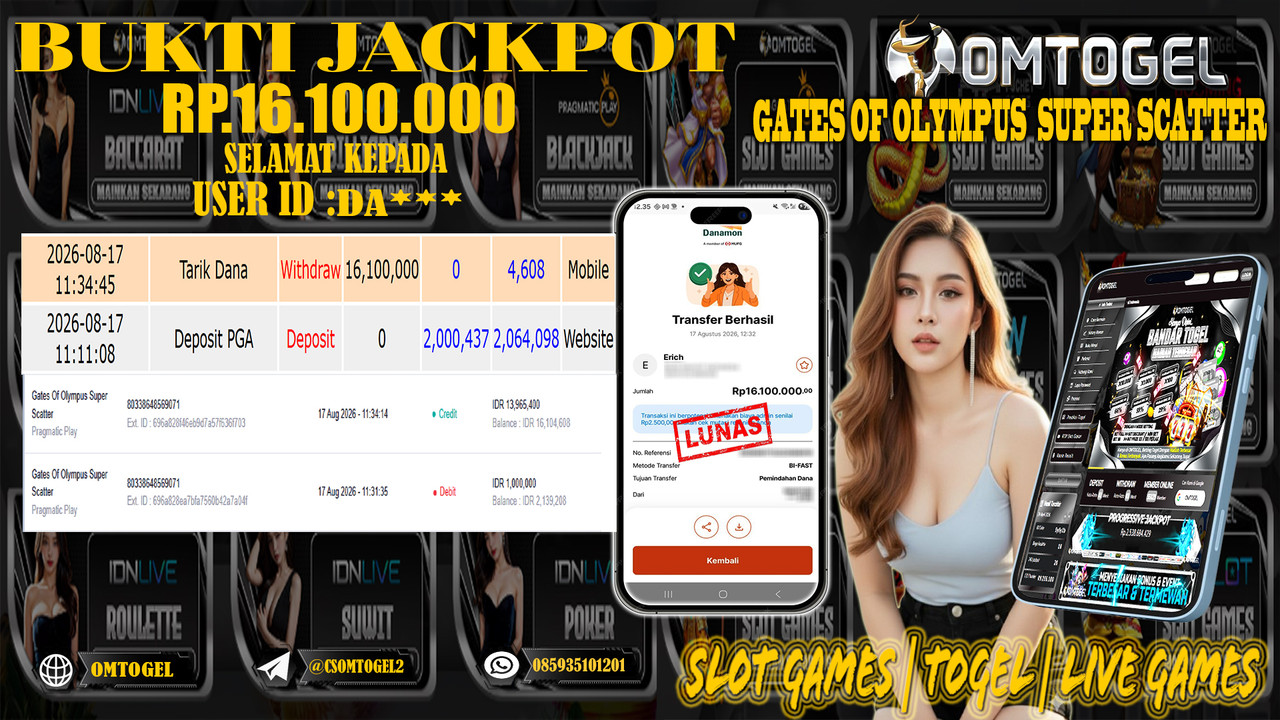 OMTOGEL JACKPOT PRAGMATIC PLAY GATES OF OLYMPUS SUPER SCATTER Rp,16,100,000,- DIBAYAR LUNAS