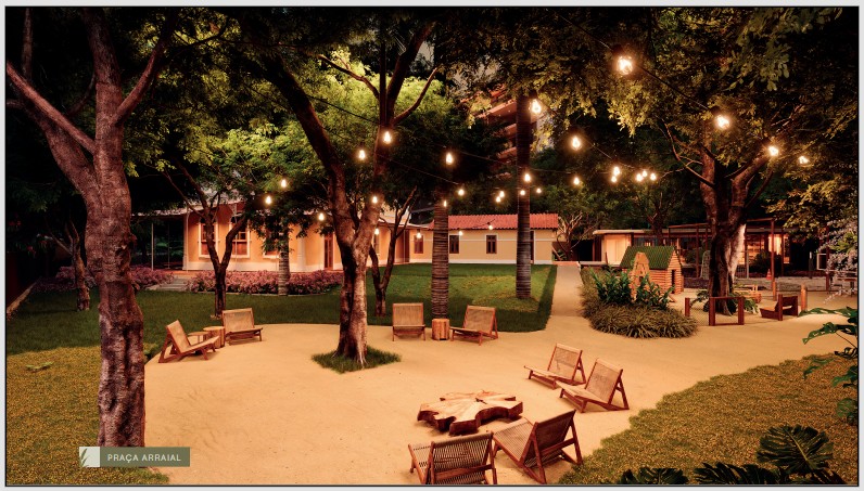 Praça e área externa arborizada do Villa Ninita no Poço da Panela