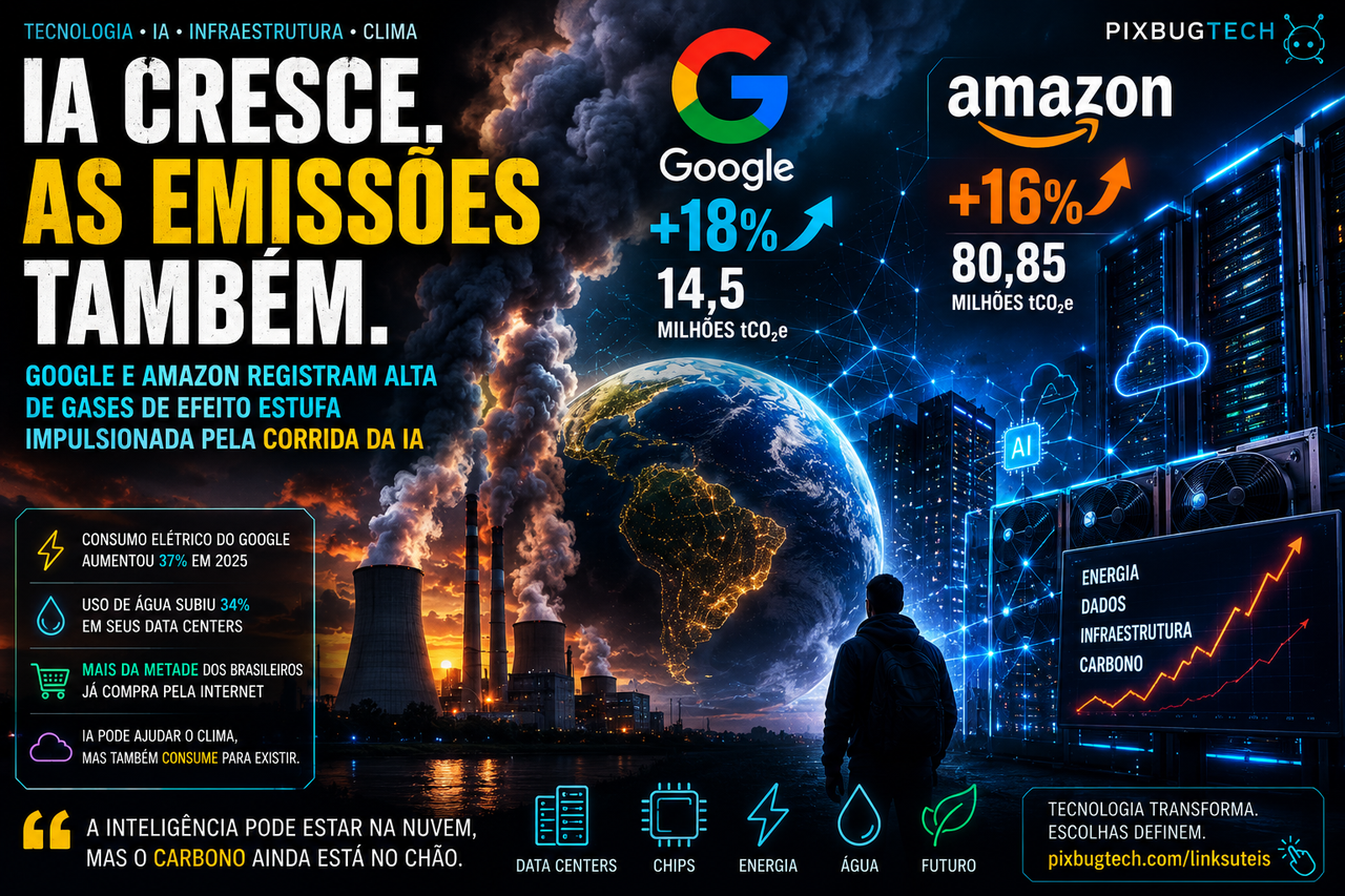 A conta climática da IA chegou: Google e Amazon elevam emissões enquanto constroem a próxima geração de data centers