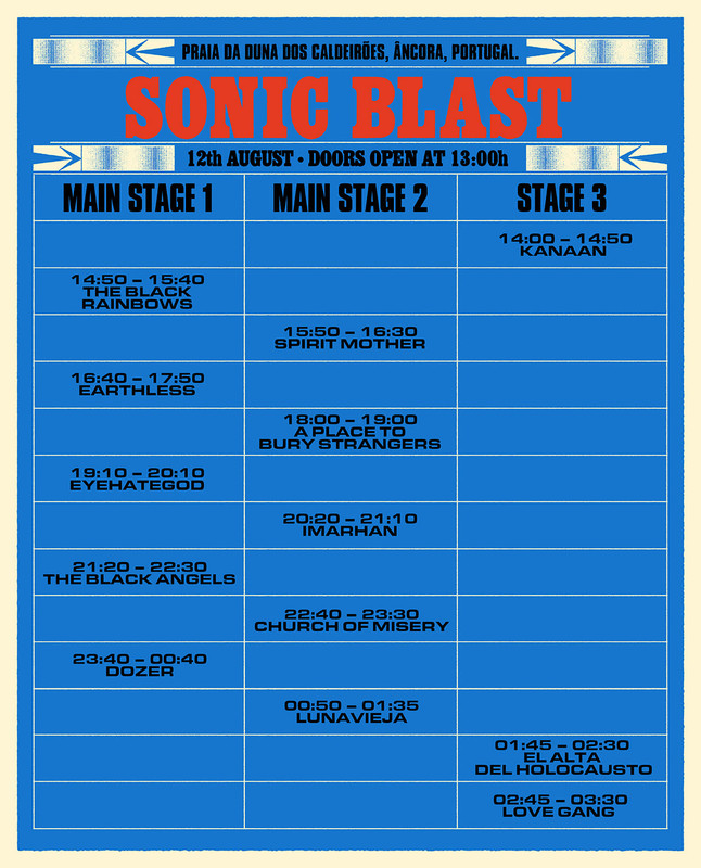 Toupeiras - Horários do SonicBlast Fest 12 de agosto 2023