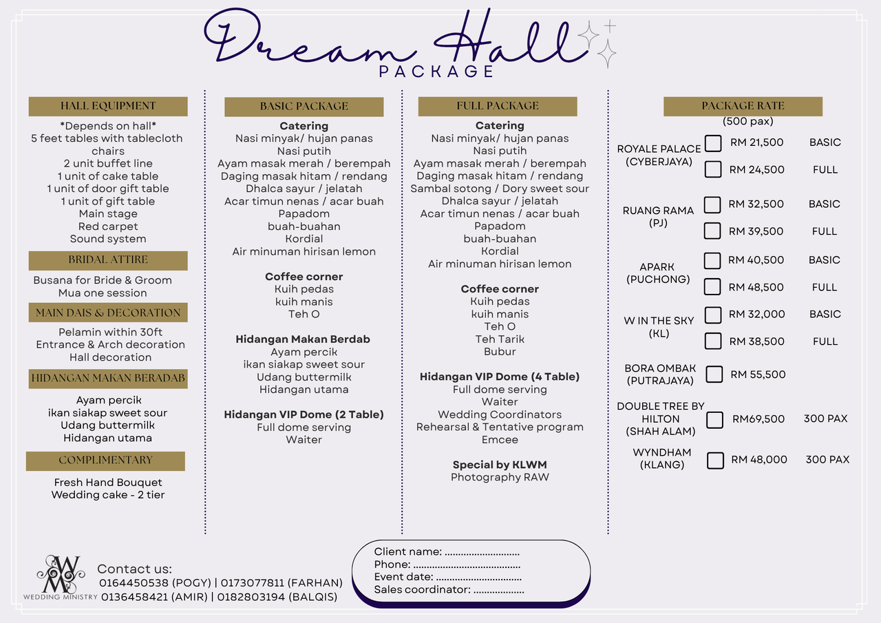 DREAM HALL Wedding Package 2027
