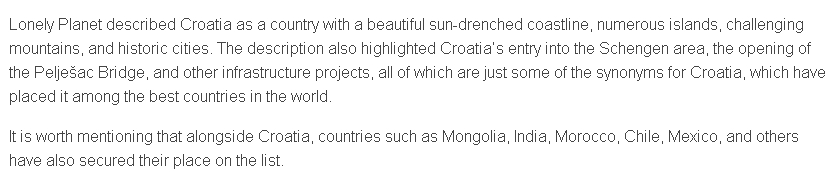 Lonely Planet ranks Croatia in Top 10 countries in the world for 2024 Screenshot-15238