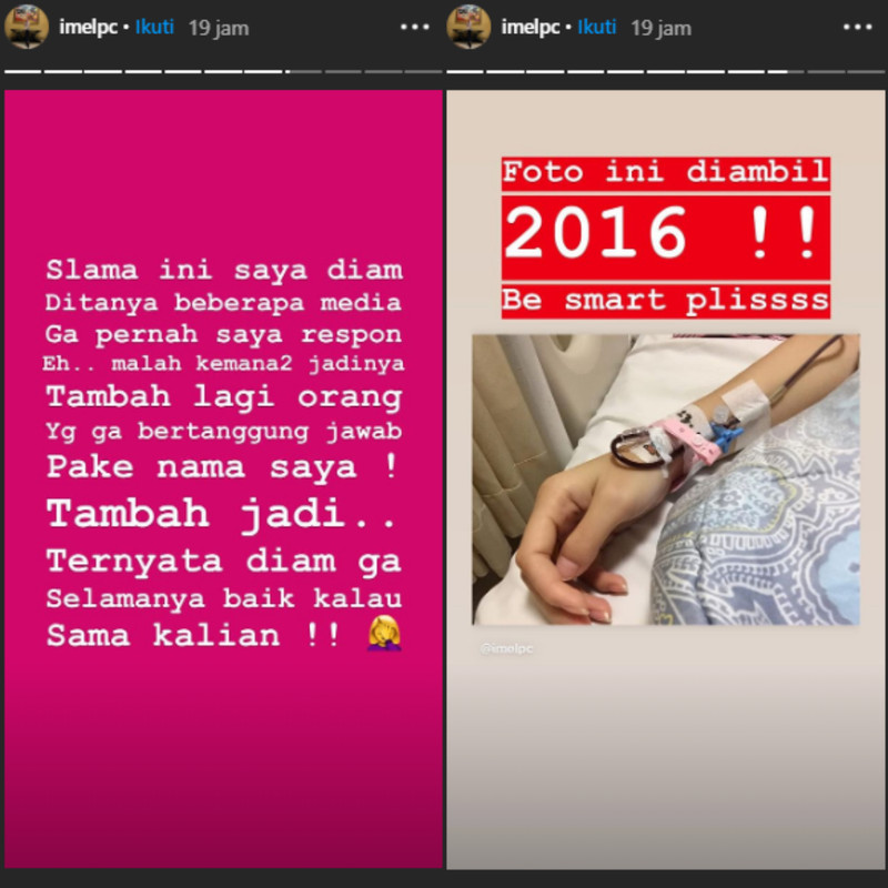 Klarifikasi Imel Putri Cahyati soal foto diinfus