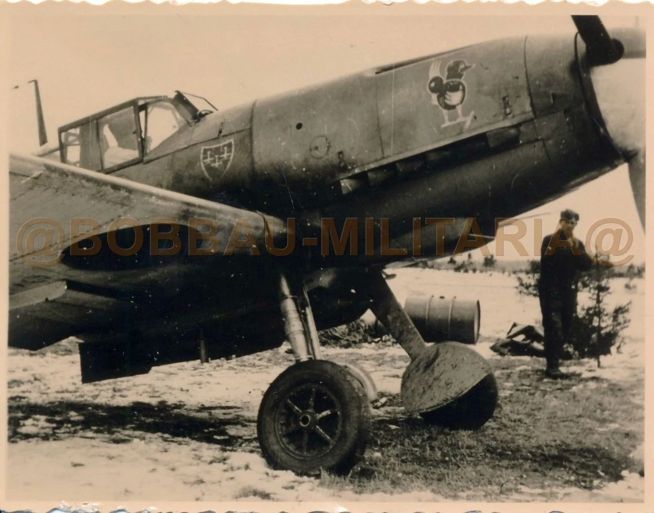 L136 Foto Russland Front Messerschmitt Me 109 als Jagdbomber JG54 zwei Embleme