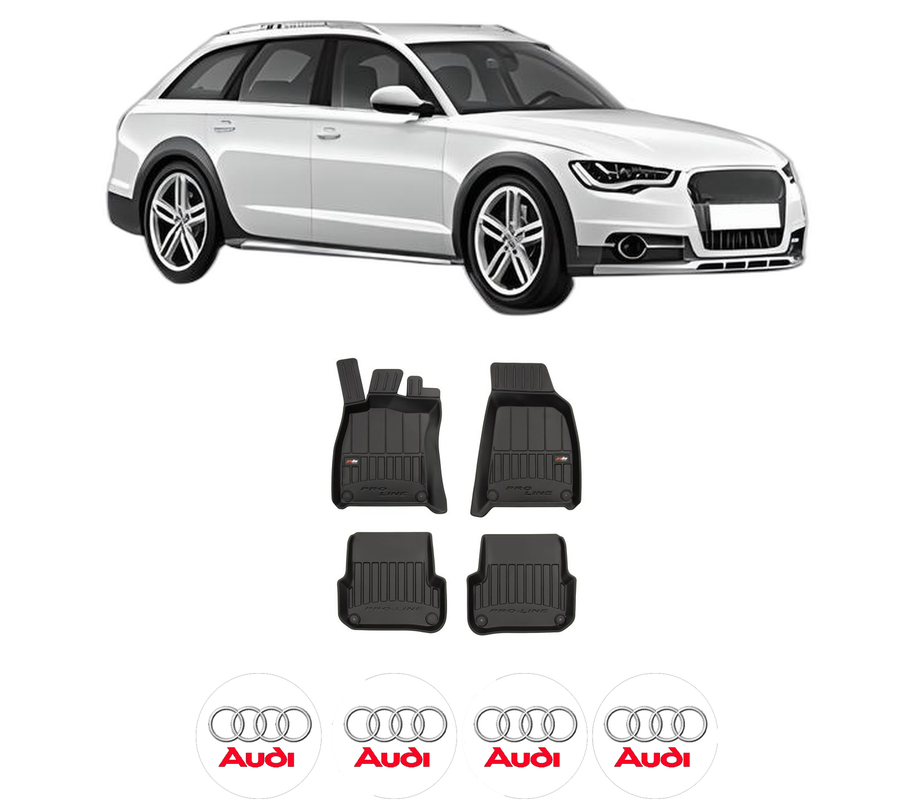 Set covorase presuri AUDI A6 Allroad C7 (4GH, 4GJ) din 2012-2018, auto, din cauciuc thermoplastic, 4 Stickere auto cu AUDI