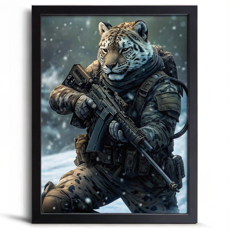 Snow Leopard Soldier Wall Art Print Animal Artwork Print Big Cat Snow Leopard