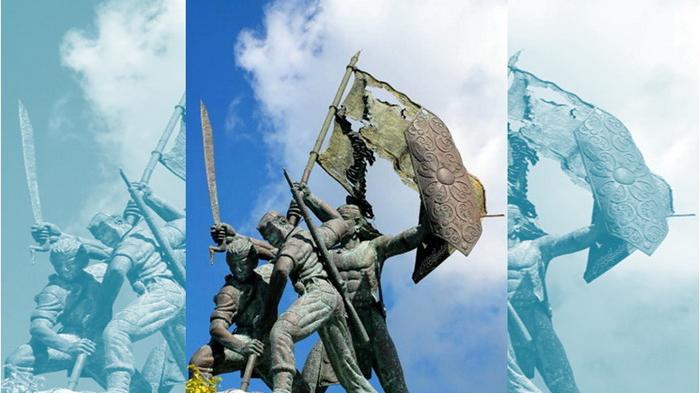 Patung tiga prajurit di Monumen Perjuangan Rakyat (Monpera) Balikpapan, Kalimantan Timur. Patung bersejarah ini tiba-tiba roboh pada Kamis (8/9/2016) siang.