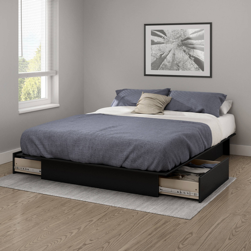 Details About Platform Bed Queen Full Wood Frame With Drawers Black Bedroom Furniture Bed Us