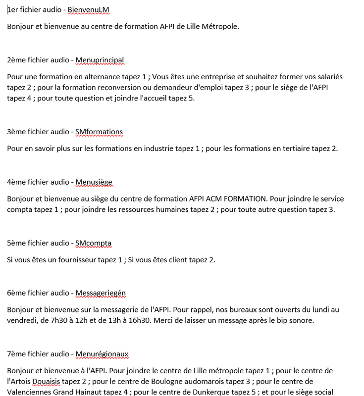 Enregistrement des messages vocaux SVI