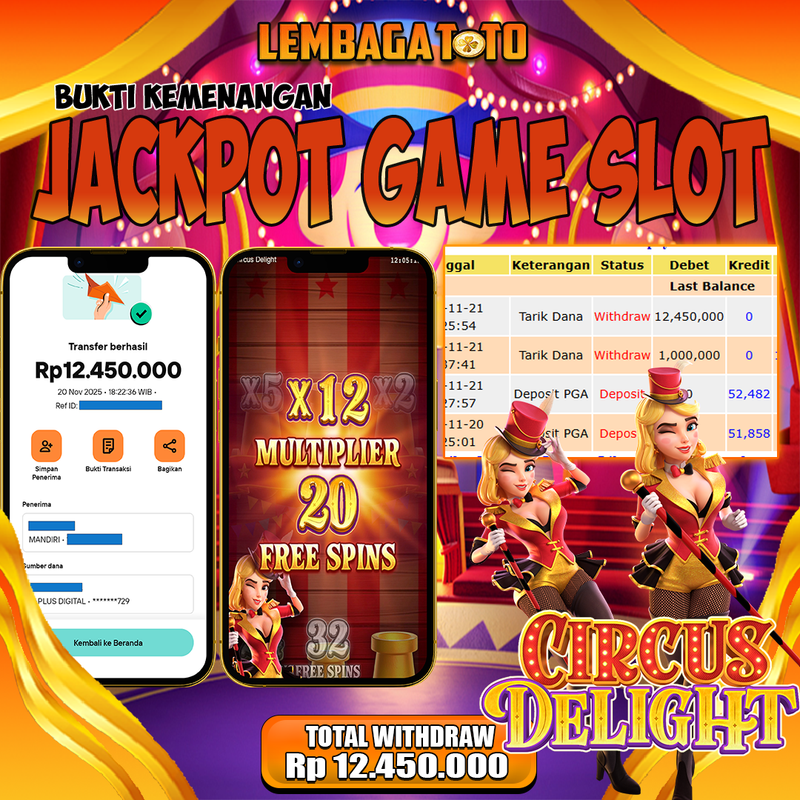 BUKTI JACKPOT 21 NOVEMBER LEMBAGATOTO CIRCUS DELIGHT Rp.12.450.000,- LUNAS