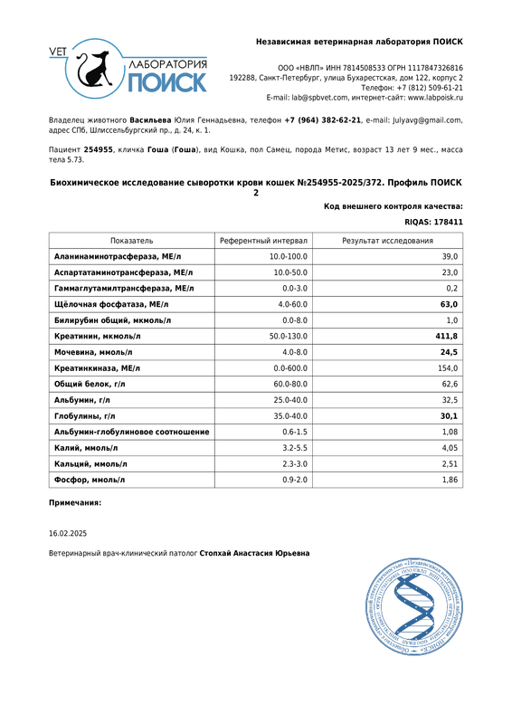 2.Биохимия крови кошек ПОИСК 2 254955-2025372
