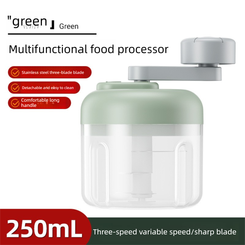 Manual Garlic Chopper & Food Processor 250ml Portable 3-Speed Hand-Crank Mincer – Green Large Capacity Edition