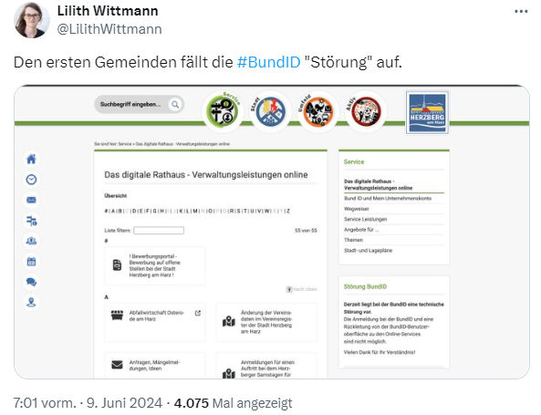 Webseiten mit BundID kaputt