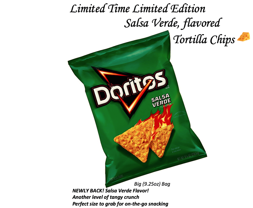 Doritos Limited Time/ Edition Salsa Verde flavored Tortilla Chips
