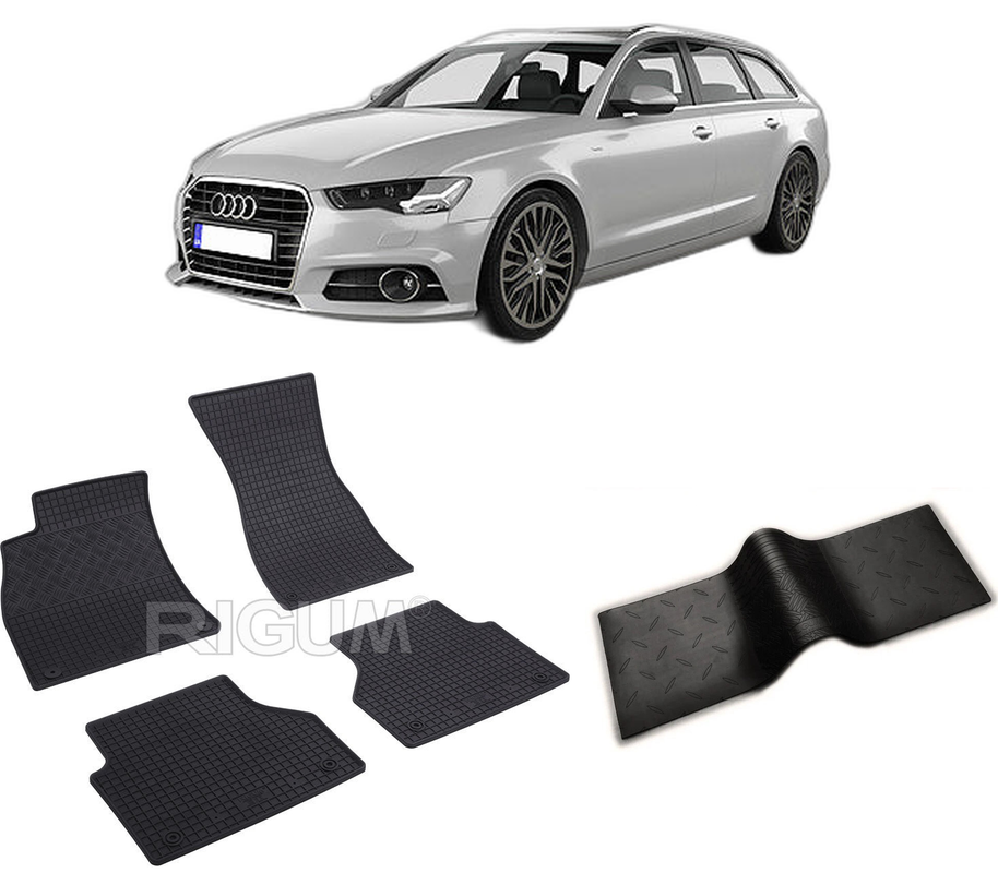 Set covorase auto AUDI A6 C8 din 09.2018-PREZENT, cu covoras tunel median, CAROSERIE COMBI, Presuri cauciuc 100%, compatibil cu autoturismul AUDI A6 C8, Rigum