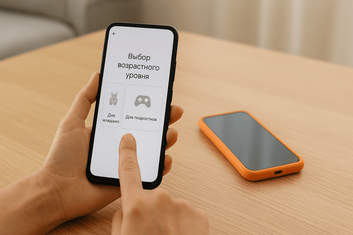 Выбор возрастного уровня в Family Link на телефоне