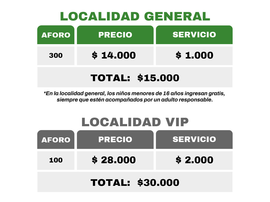 Tabla de precios y localidades Caimanes vs Motilones