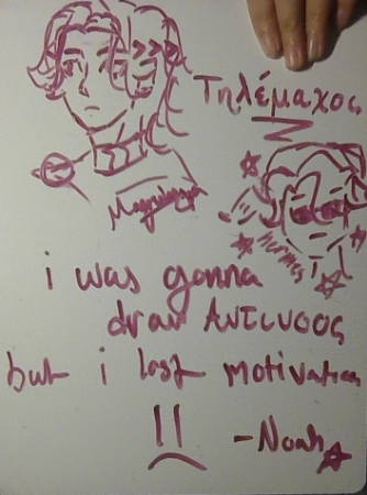Telemachus drawing with hermes on the side