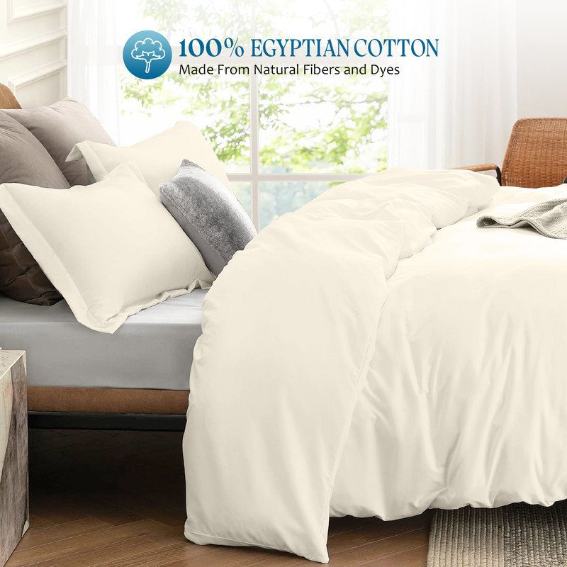 Picture of 1000 TC 100% Egyptian Cotton Duvet set Zipper Closur Ultra Soft Durable and Fade Resistant Color Ivory Solid size Queen