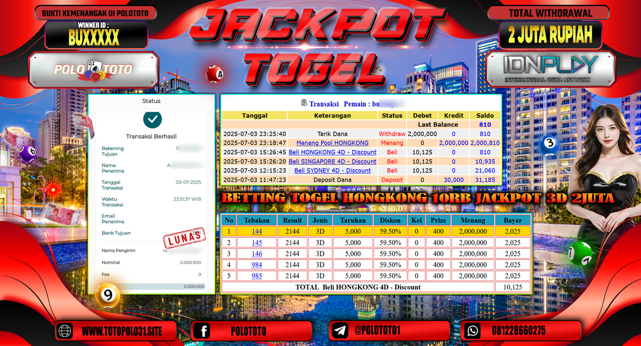 POLOTOTO JACKPOT TOGEL HONGKONG LOTTO Rp.2.000.000,-