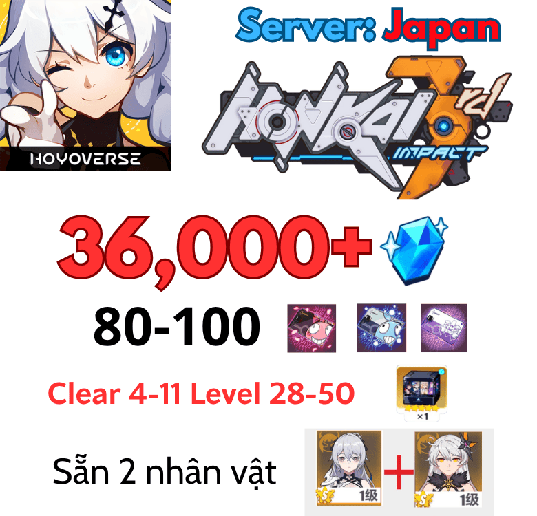 [JP] 36000+ Gems Honkai Impact 3 Reroll account Japan 