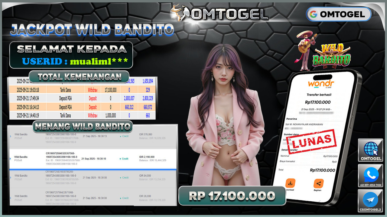 OMTOGEL JACKPOT PGSOFT WILD BANDITO 17 JUTA DI BAYAR LUNAS ,-