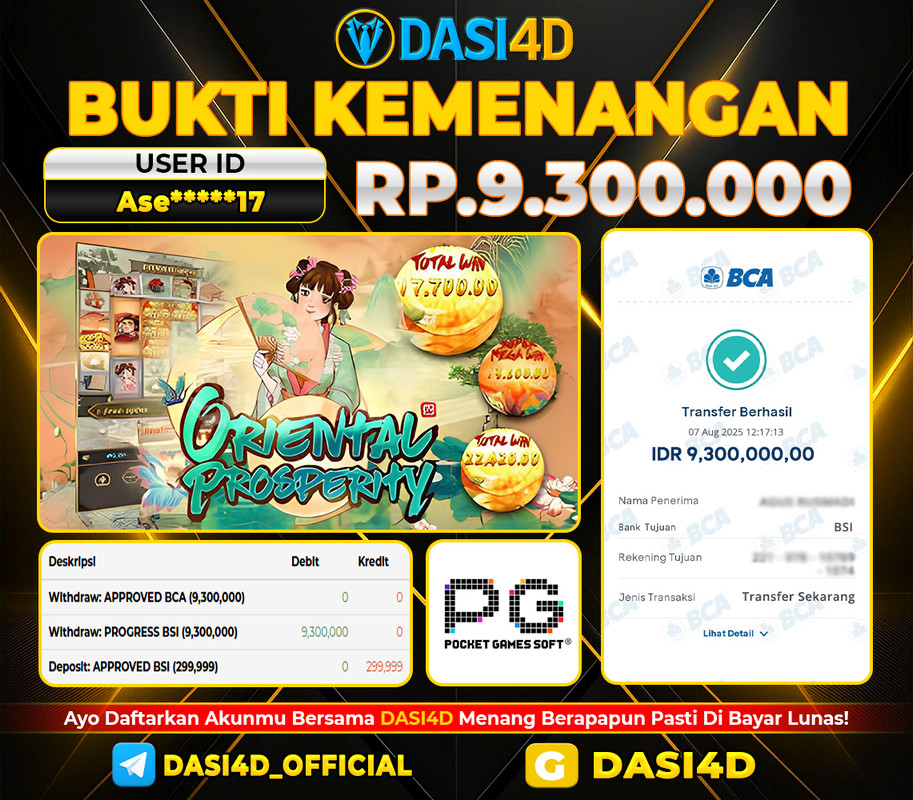 BUKTI KEMENANGAN 07 JULI 2025 DI ORIENTAL PROSPERITY WD 9.300.000