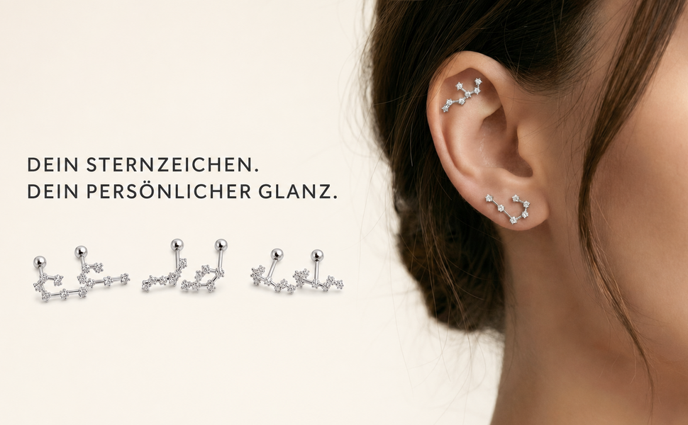 Sternzeichen-Ohrstecker 316L Edelstahl mit Zirkonia