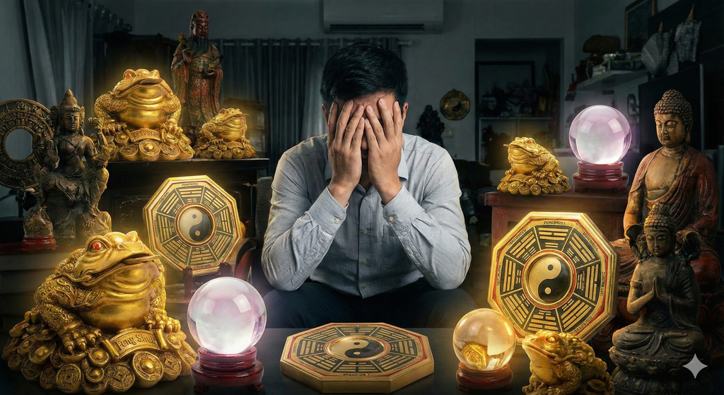 Người đàn ông bối rối giữa ma trận vật phẩm phong thủy vô tác dụng