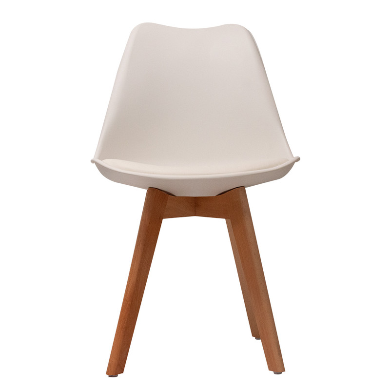 Silla de visita Starken con asiento y respaldo de piel sintética blanca y estructura de metal cromado tipo trineo.