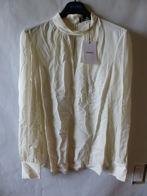 THEORY NECK BAND SILK BLOUSE IN IVORY US WOMENS MED K0802509