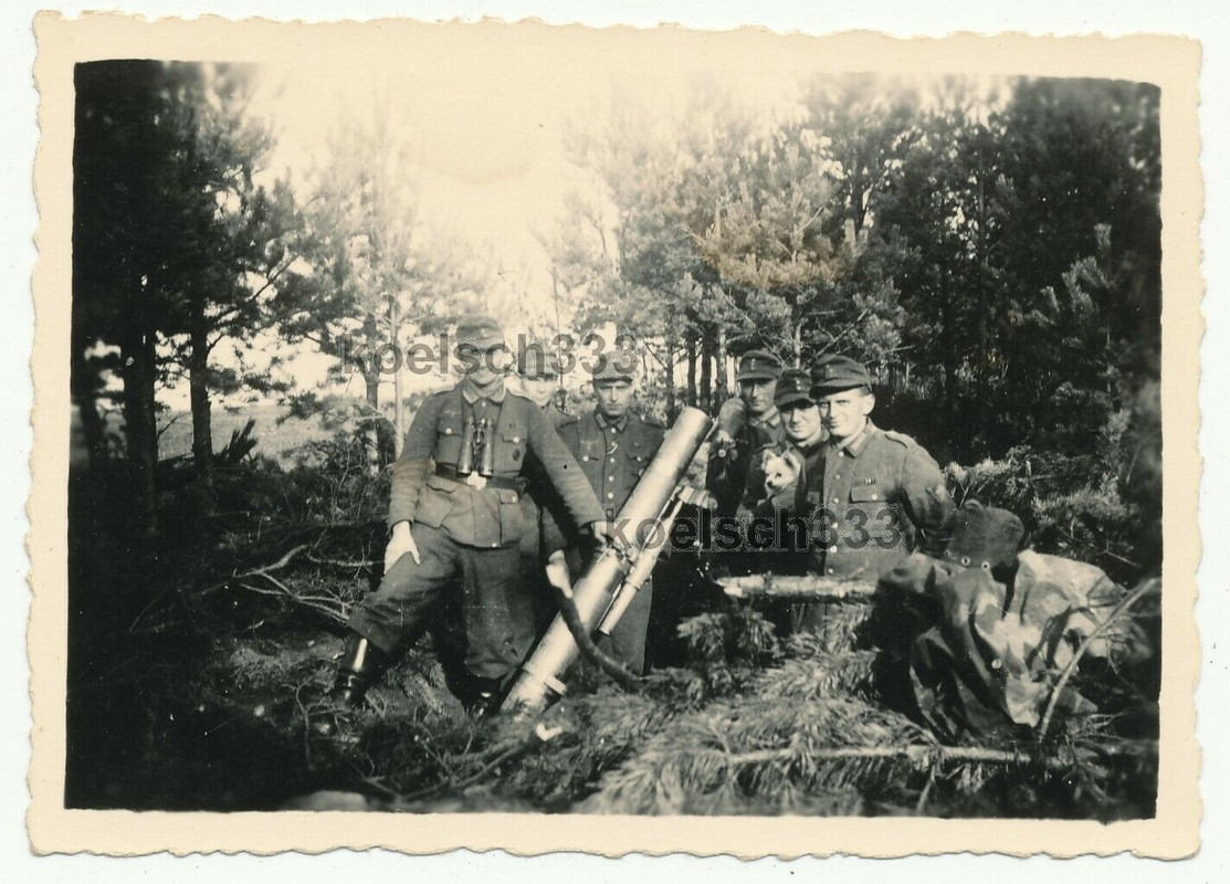 Foto Grenadiere der Wehrmacht Granatwerfer Mörser Fernglas Hund Ostfront Rußland