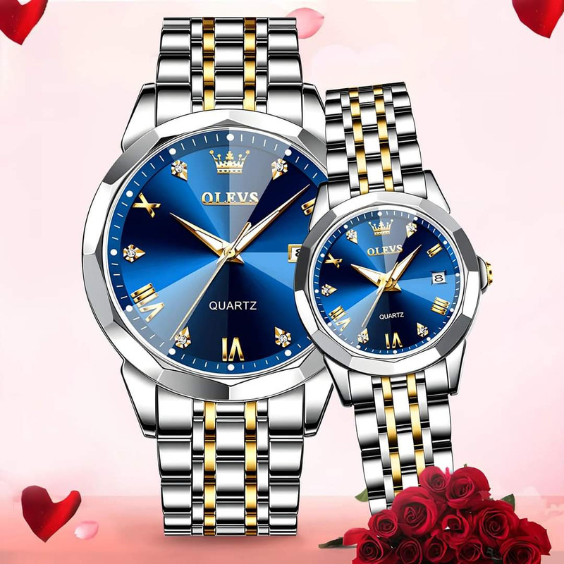 Olevs Stainless Steel fashionable Couple watches Silver Blue