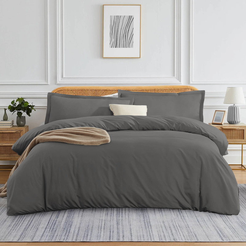 Picture of VEGAS HOTEL COLLECTION Classic Egyptian Cotton 1-Piece Duvet Cover { Zippered Closure } 1000 Thread Count- Fabulous Solid Looking Color Dark Grey - Twin/Twin XL Size
