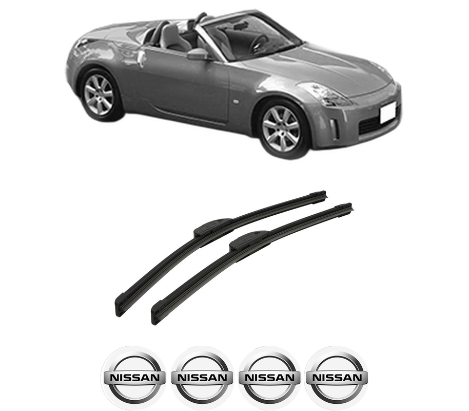 Set stergatoare auto NISSAN 350Z Roadster (Z33) din 2004-2009, pentru parbriz auto, 2 bucati, Bosch Aerotwin Retrofit, din cauciuc siliconat rezistent, 4 Stickere Auto NISSAN