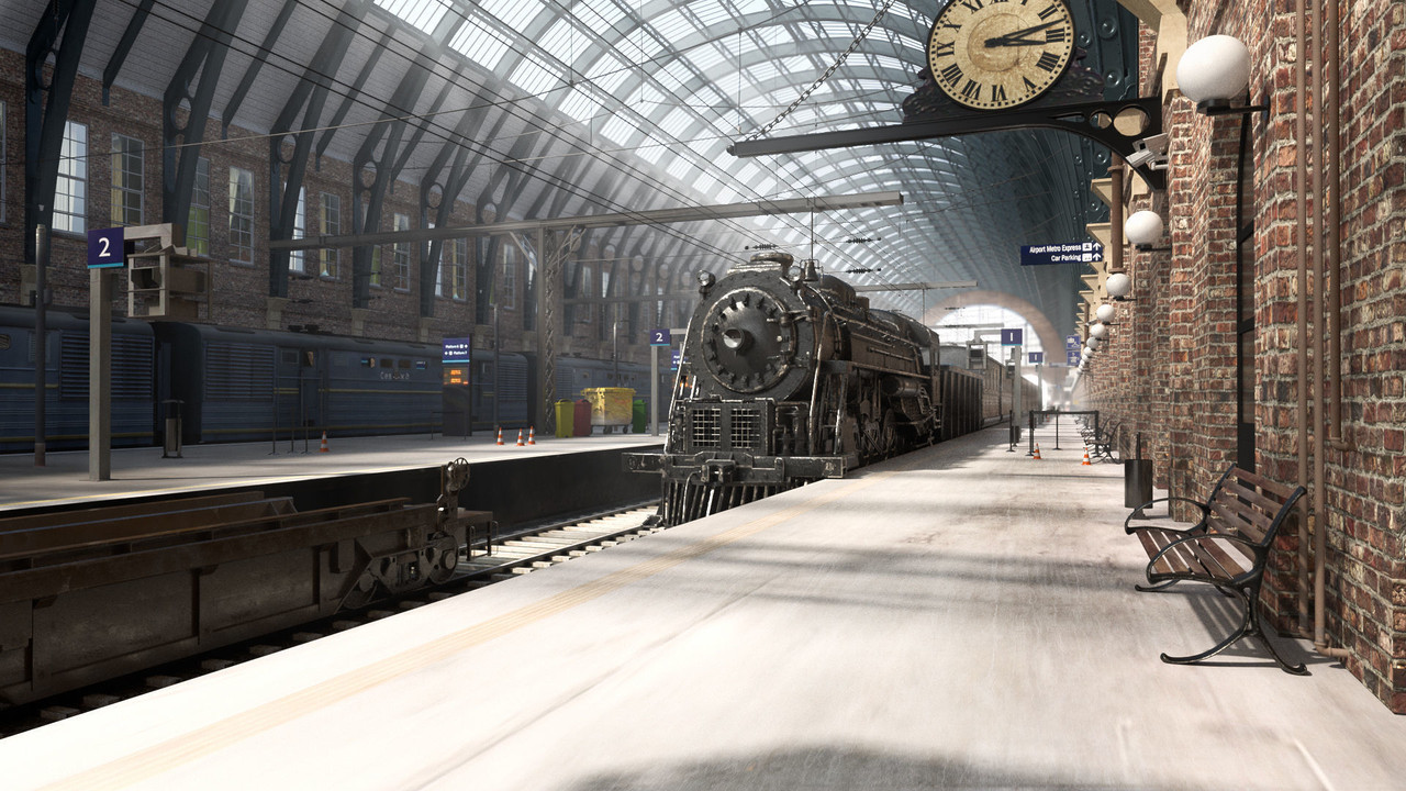 Realistic Railway Station King Cross style with Trains 3D model