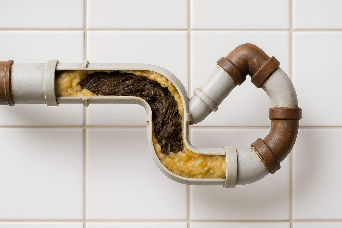 Blocked household drain pipe