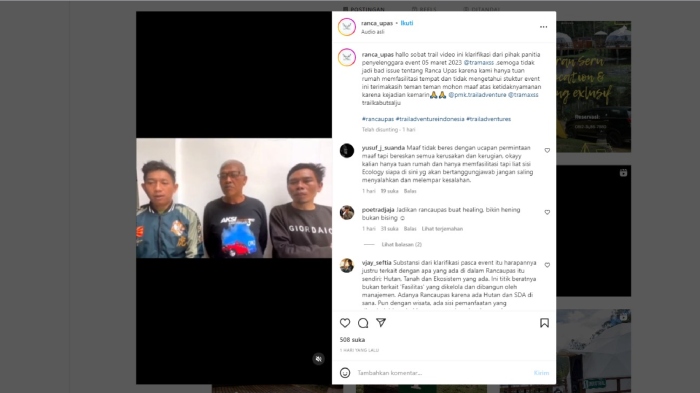 Perwakilan panitia event motor trail meminta maaf atas kerusakan wisata Ranca Upas, Bandung.