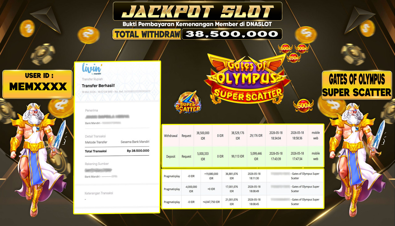 JACKPOT SLOT GATES OF OLYMPUS SUPER SCATTER 18 MEI 2026