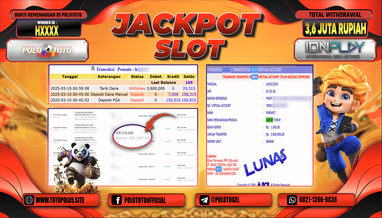 POLOTOTO JACKPOT SLOT THE GREAT ICESCAPE Rp.3.600.000,-