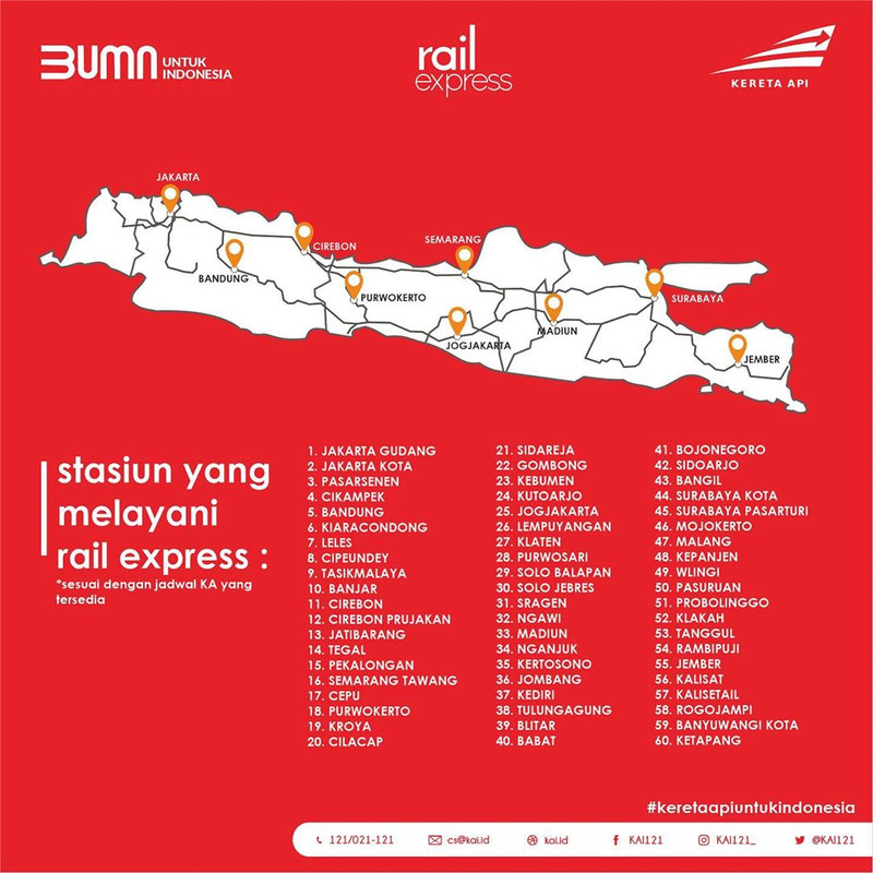 Daftar 60 stasiun di Indonesia yang layani Rail Express