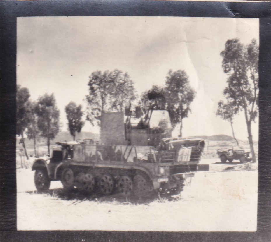 Original WWII Photo CAPTURED GERMAN DAK HALFTRACK QUAD AA GUNS 1943 Tunisia