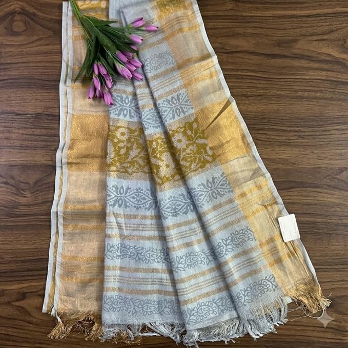 Women's Elegant Tissue Linen Saree with Unstitched Blouse Piece