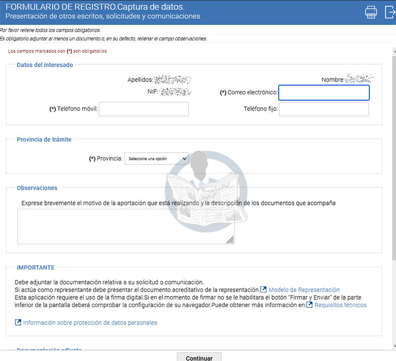 Formulario de presentación de otros escritos, solicitudes y comunicaciones de la Seguridad Social