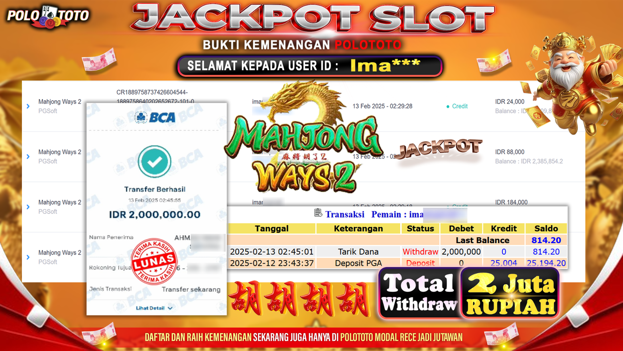 POLOTOTO JACKPOT SLOT MAHJONG WAYS 2 Rp.2.000.000,-