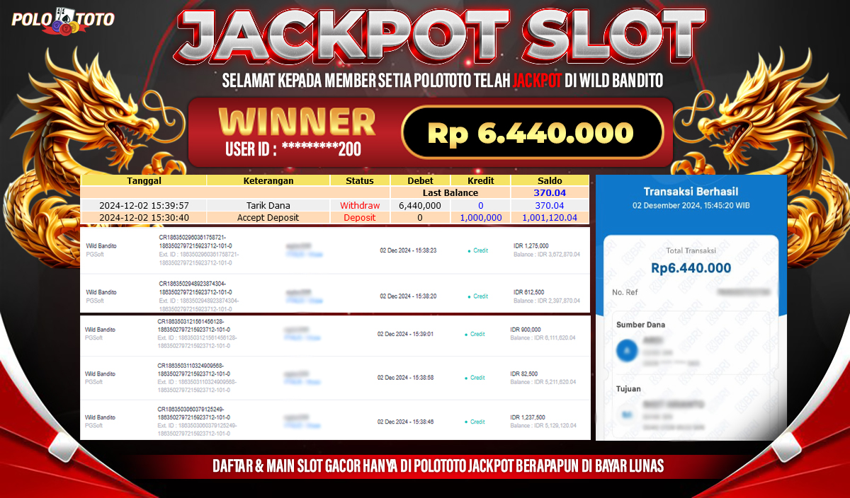 POLOTOTO JACKPOT SLOT WILD BANDITO Rp.6,440.000,-