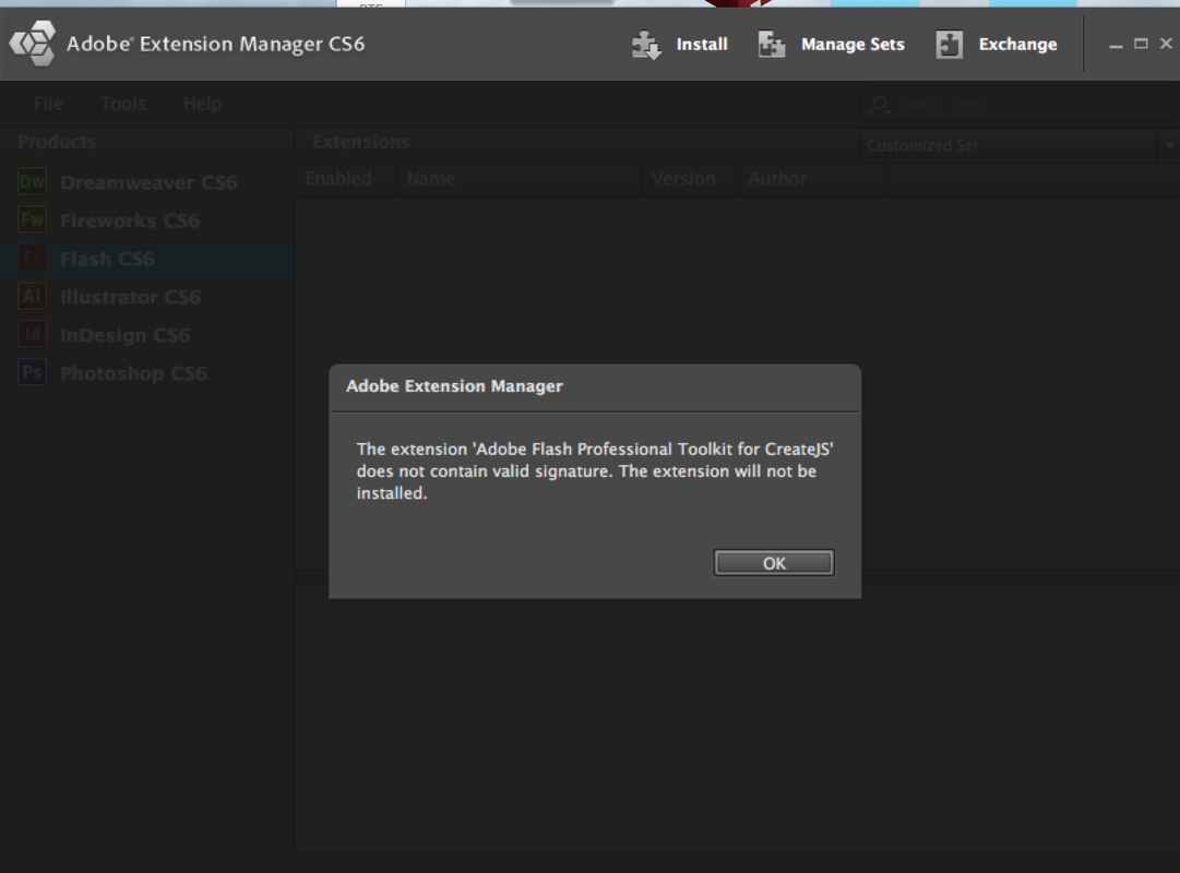 Adobe Extension Manager CS6 Error