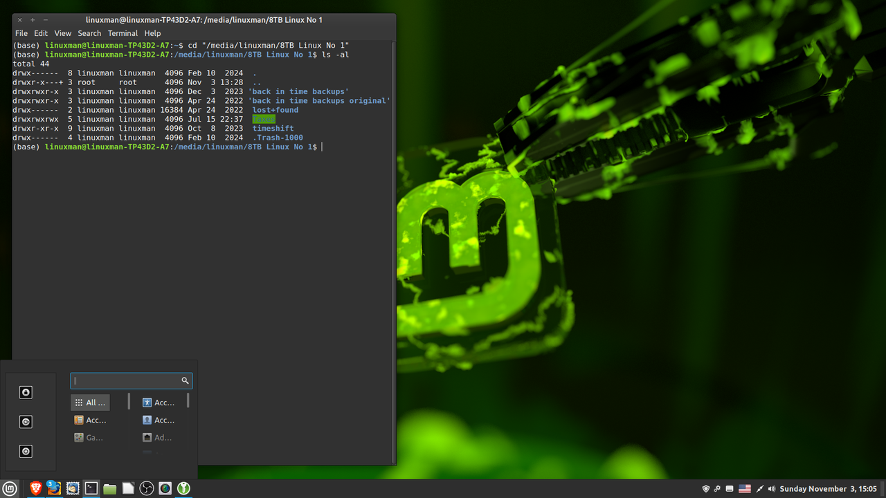 Linux Mint 21_2 Cinnamon 64-bit shrunken start menu