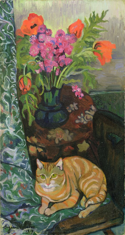 Marie-Clementine-Valadon-Bouquet-and-a-Cat-1919-Meister-Drucke-173836